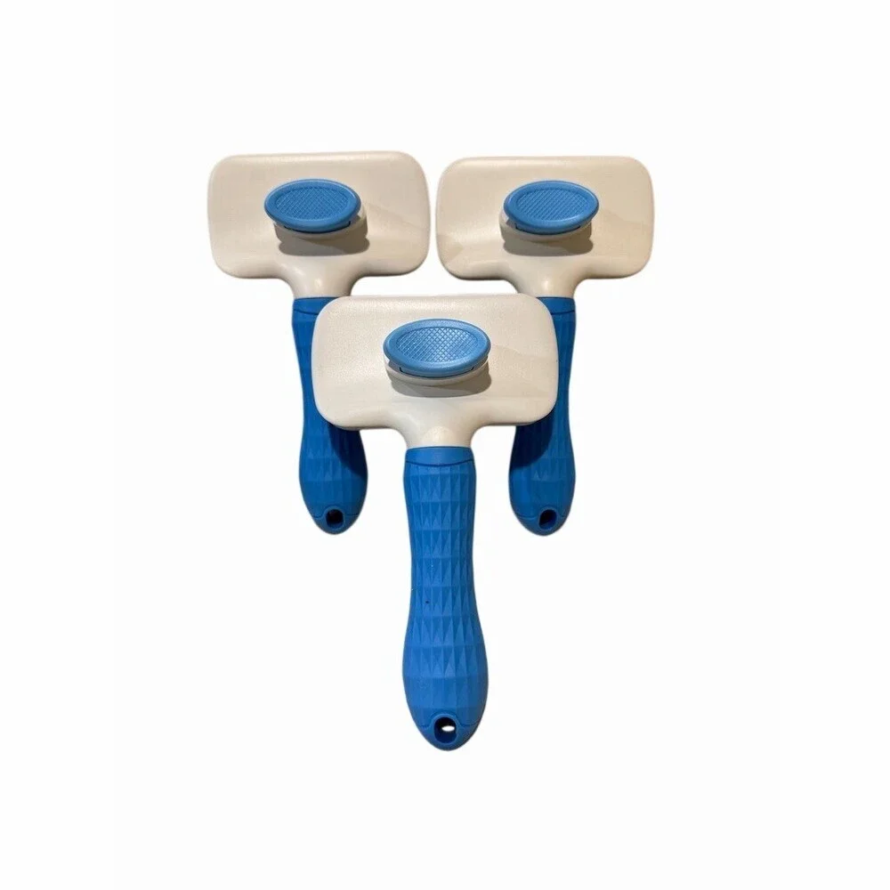 3-Pack Self-Cleaning Slicker Brush for Dogs & Cats Blue/White Grooming